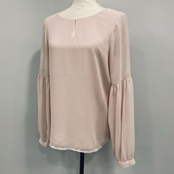 EXPRESS NWT M Women's Pink Sheer Chiffon Blouse Round Neck Balloon Sleeve Office - Picture 4 of 16